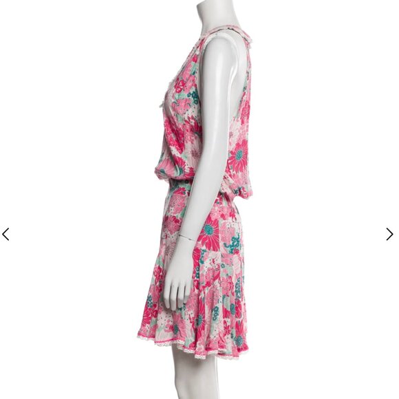 Poupette St Barth A-Line Dress, Pink Floral with detail trim, Size M - Picture 3 of 8